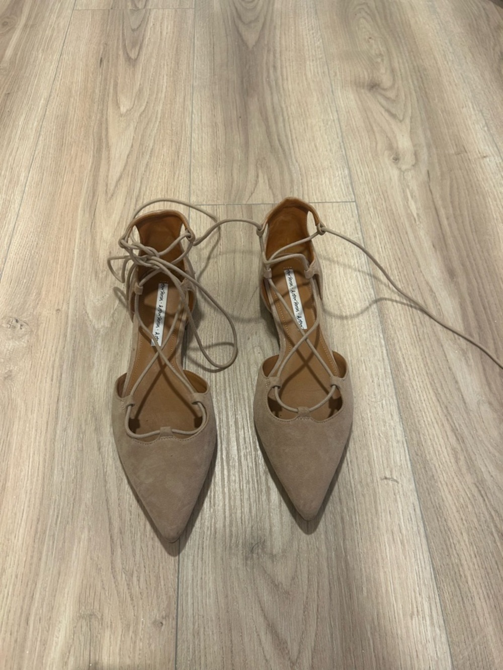 & Other Stories Ghillie Flat — Suede Taupe Lace-Up Pointed-Toe Flats